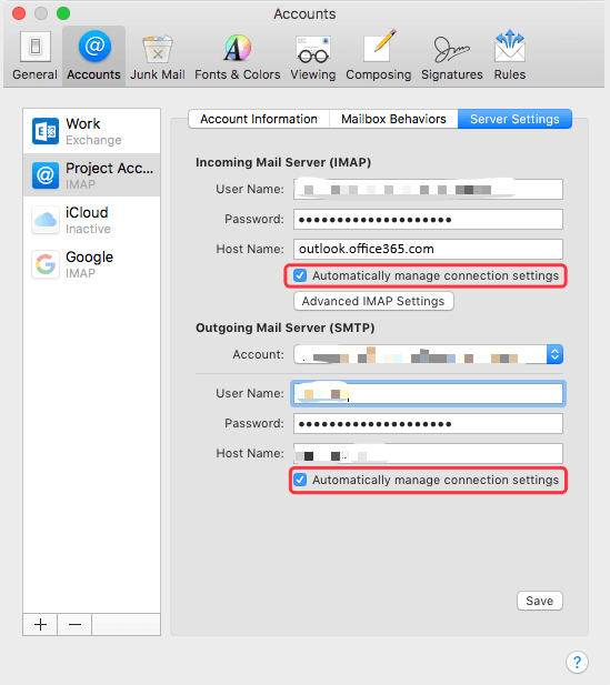 the settings for mac mail with gmail id